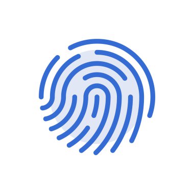 Fingerprint technology icon with blue duotone style. Computing, diagram, download, file, folder, graph, laptop . Vector illustration
