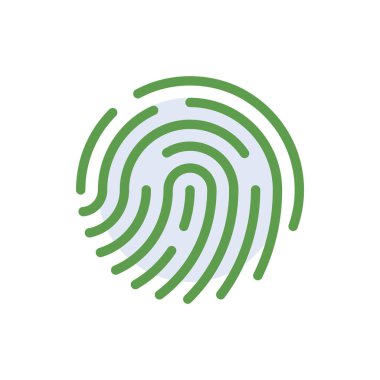 Fingerprint technology icon with green duotone style. Computing, diagram, download, file, folder, graph, laptop . Vector illustration