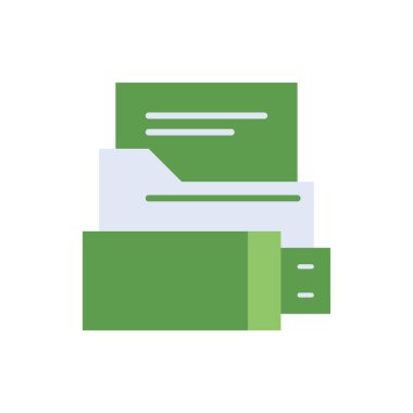 Flashdrive technology icon with green duotone style. Computing, diagram, download, file, folder, graph, laptop . Vector illustration