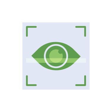 Eye scan technology icon with green duotone style. Computing, diagram, download, file, folder, graph, laptop . Vector illustration