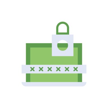 Password technology icon with green duotone style. Computing, diagram, download, file, folder, graph, laptop . Vector illustration
