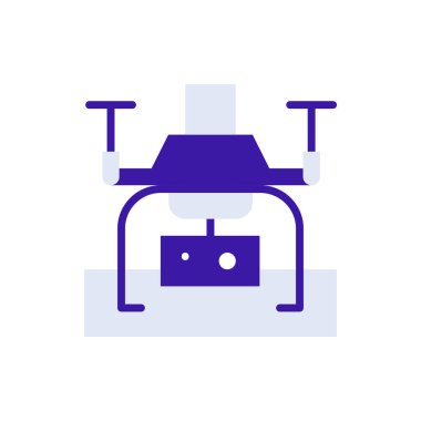 Drone technology icon with purple and orange duotone style. Computing, diagram, download, file, folder, graph, laptop . Vector illustration