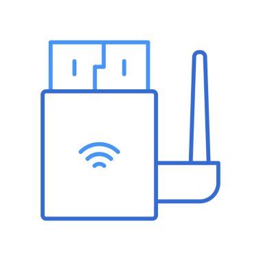 Wifi technology icon with blue duotone style. Computing, diagram, download, file, folder, graph, laptop . Vector illustration