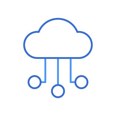 Cloud storage technology icon with blue duotone style. Computing, diagram, download, file, folder, graph, laptop . Vector illustration