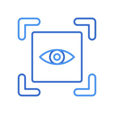 Eye scanner technology icon with blue duotone style. Computing, diagram, download, file, folder, graph, laptop . Vector illustration