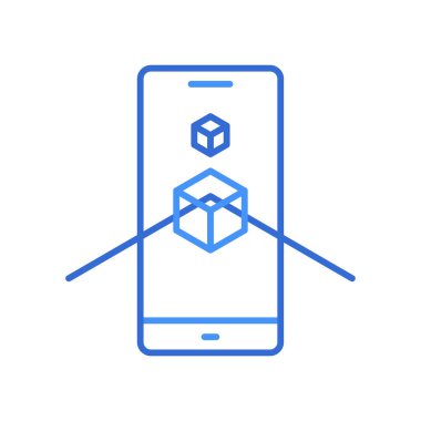 Augmented reality technology icon with blue duotone style. Computing, diagram, download, file, folder, graph, laptop . Vector illustration