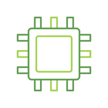 Processor technology icon with green duotone style. Computing, diagram, download, file, folder, graph, laptop . Vector illustration