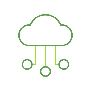 Cloud storage technology icon with green duotone style. Computing, diagram, download, file, folder, graph, laptop . Vector illustration