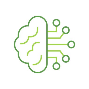Brain chip technology icon with green duotone style. Computing, diagram, download, file, folder, graph, laptop . Vector illustration
