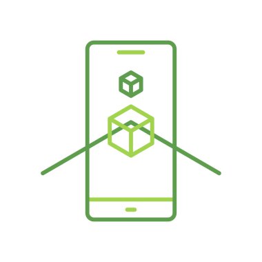 Augmented reality technology icon with green duotone style. Computing, diagram, download, file, folder, graph, laptop . Vector illustration