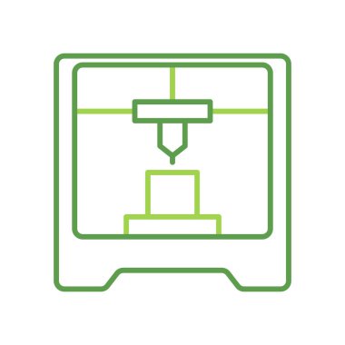 3D Printing technology icon with green duotone style. Computing, diagram, download, file, folder, graph, laptop . Vector illustration