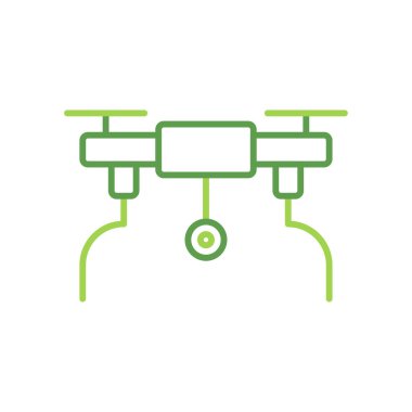 Drone technology icon with green duotone style. Computing, diagram, download, file, folder, graph, laptop . Vector illustration