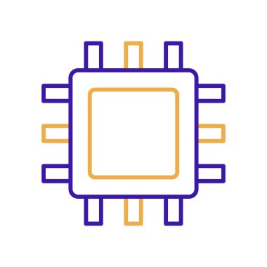 Processor technology icon with purple and orange duotone style. Computing, diagram, download, file, folder, graph, laptop . Vector illustration