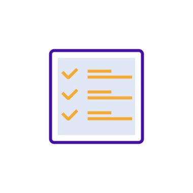 Note business icon with purple and orange duotone style. Corporate, currency, database, development, discover, document, e commerce. Vector illustration