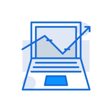 Up Statistics business icon with blue duotone style. Corporate, currency, database, development, discover, document, e commerce. Vector illustration