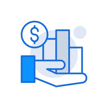 Finance business icon with blue duotone style. Corporate, currency, database, development, discover, document, e commerce. Vector illustration