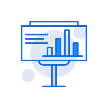 Presentation business icon with blue duotone style. Corporate, currency, database, development, discover, document, e commerce. Vector illustration