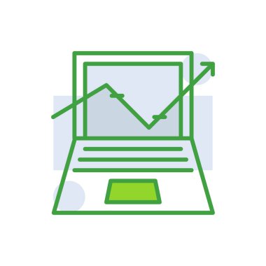 Up Statistics business icon with green duotone style. Corporate, currency, database, development, discover, document, e commerce. Vector illustration