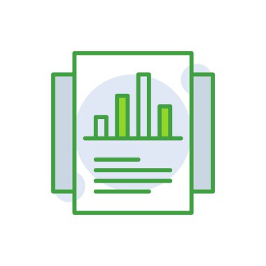 Statistics business icon with green duotone style. Corporate, currency, database, development, discover, document, e commerce. Vector illustration