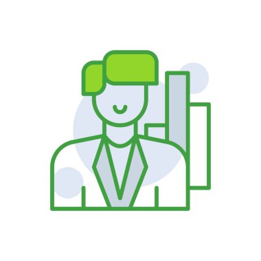 Business Chart business icon with green duotone style. Corporate, currency, database, development, discover, document, e commerce. Vector illustration