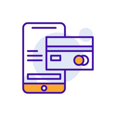 Mobile Banking business icon with purple and orange duotone style. Corporate, currency, database, development, discover, document, e commerce. Vector illustration