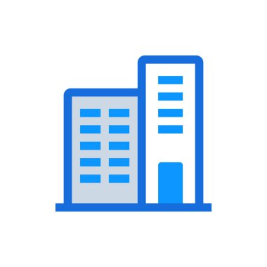 Office business icon with blue duotone style. Modern, computer, work, table, desk, technology, design. Vector illustration