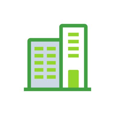 Office business icon with green duotone style. Modern, computer, work, table, desk, technology, design. Vector illustration