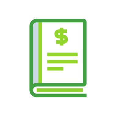 Ledger business icon with green duotone style. Corporate, currency, database, development, discover, document, e commerce. Vector illustration