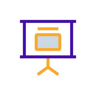 Presentation business icon with purple and orange duotone style. Person, team, seminar, people, teamwork, meeting, management. Vector illustration