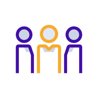 Team business people icon with purple and orange duotone style. Cooperation, friendship, collaboration, corporate, manager, community, connection. Vector illustration