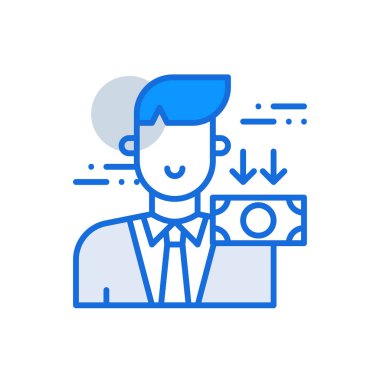 Low Income business people icon with blue duotone style. Finance, money, price, financial, sign, cost, reduction. Vector illustration