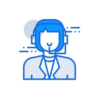 Customer Service business people icon with blue duotone style. Help, support, contact, center, person, call, phone. Vector illustration