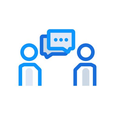 Communication business management icon with blue duotone style. Support, connection, interface, conversation, laptop, telephone, online. Vector illustration