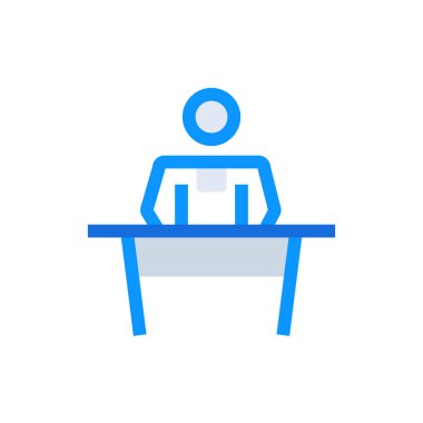 Conference business management icon with blue duotone style. Person, presentation, training, management, discussion, teamwork, work. Vector illustration