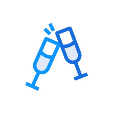 Celebration business management icon with blue duotone style. Firework, present, drink, collection, cake, champagne, cocktail. Vector illustration