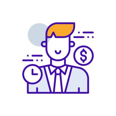 Employee Value business people icon with purple and orange duotone style. Corporate, trust, concept, honesty, vision, commitment, excellence. Vector illustration