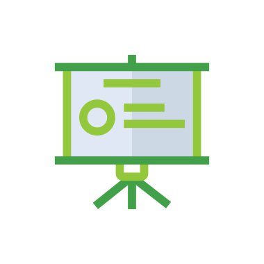 Presentation business management icon with green duotone style. Discussion, diagram, human, lecture, communication, speech, board. Vector illustration