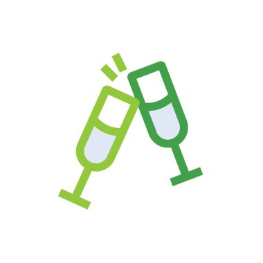 Celebration business management icon with green duotone style. Firework, present, drink, collection, cake, champagne, cocktail. Vector illustration