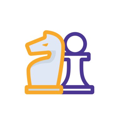 Strategy business management icon with purple and orange duotone style. Organization, solution, conference, work, discussion, brainstorming, plan. Vector illustration