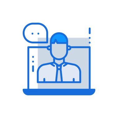Online Consultant business management icon with blue duotone style. Care, concept, support, mobile, internet, help, video. Vector illustration