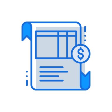 Invoice business management icon with blue duotone style. Paper, receipt, document, finance, payment, bill, tax. Vector illustration