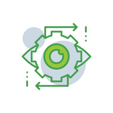 Perception business management icon with green duotone style. Mind, vision, outline, isolated, graphic, hand, sensory. Vector illustration