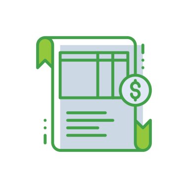 Invoice business management icon with green duotone style. Paper, receipt, document, finance, payment, bill, tax. Vector illustration