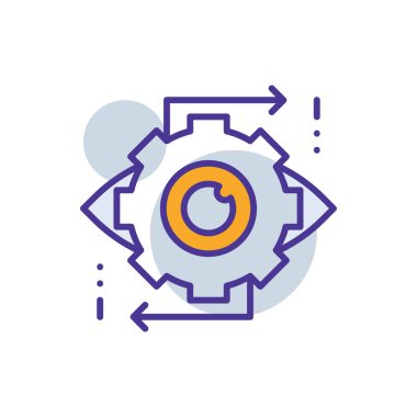 Perception business management icon with purple and orange duotone style. Mind, vision, outline, isolated, graphic, hand, sensory. Vector illustration