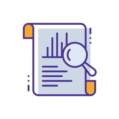 Business Analysis business management icon with purple and orange duotone style. Finance, analytics, line, growth, research, technology, diagram. Vector illustration