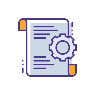 Management business management icon with purple and orange duotone style. Resource, project, gear, employee, concept, job, growth. Vector illustration