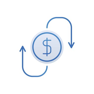 Money Flow business management icon with blue duotone style. Investment, cash, sign, dollar, currency, finance, banking. Vector illustration