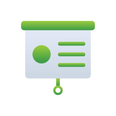 Presentation business management icon with green duotone style. Discussion, diagram, seminar, lecture, communication, speech, board. Vector illustration