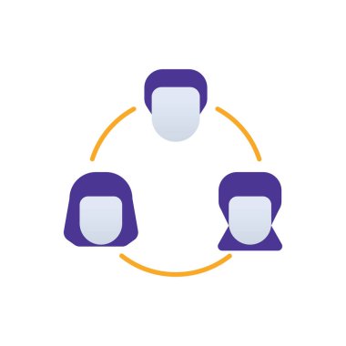 Teamwork business people icon with purple and orange duotone style. Cooperatio, collaboration, leadership, idea, friendship, community, trust. Vector illustration