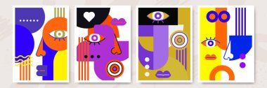 Abstract pop art collage surrealism face design vector illustration. Designed for NFT, token, wallpaper, poster, crypto, punk, aesthetic poster. NFT token in crypto artwork for blockchain digital art